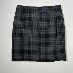 Eddie Bauer Plaid Wool Blend Wrap Skirt Women's Size 10 Charcoal Grey